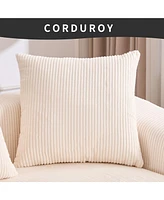 White Corduroy Compression Sofa with Chaise & Pillows
