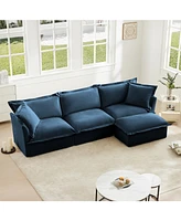 Modern L-Shaped Sectional Sofa with Ottoman & Pillows
