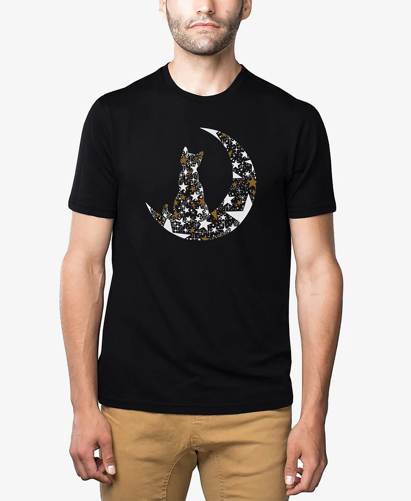 La Pop Art Men's Cat Sitting On Moon Premium Blend Word T-Shirt