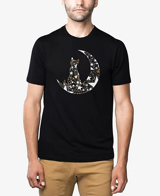 La Pop Art Men's Cat Sitting On Moon Premium Blend Word T-Shirt