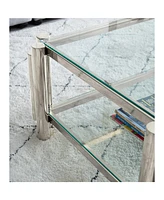 50" Stainless Steel Coffee Table with Tempered Glass and Storage
