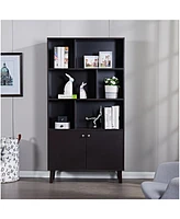 67" Bookcase with Doors, 3-tier Bookshelf, Coffee