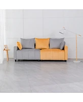 Velvet 2-Seater Sofa, Light Grey & Yellow, Modern Design