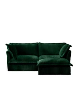 Green Corduroy Sectional Sofa with Ottoman & Pillows
