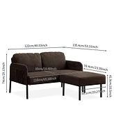 Brown L-Shaped 2-Seater Sofa with Ottoman, Modern Loveseat for Small Spaces