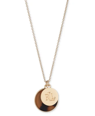 Lauren Ralph Lauren Gold-Tone Tortoise Logo Pendant Necklace, 16" + 3" extender