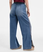 Madden Girl Juniors' Pull-On Side-Snap Wide-Leg Jeans
