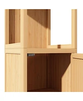 Storage Tall Slim Cabinet with Shutter Door and 3 Tier Shelves, Freestanding Linen Tower Cabinet for Living Room, Kitchen, Bathroom Organizer, Natural