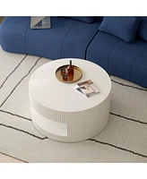 31.5" Round Coffee Table, Modern Center Table with Storage, Vertical Stripe Design Coffee Table for Living Room, Bedroom(White)