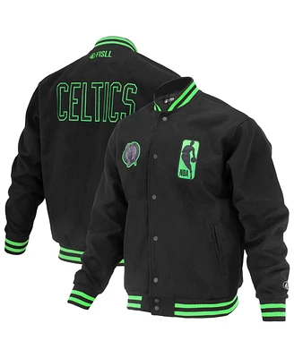 Fisll Men's and Women's Black Boston Celtics Logo Man Shadow Collection Full-Snap Varsity Jacket