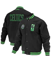 Fisll Men's and Women's Black Boston Celtics Logo Man Shadow Collection Full-Snap Varsity Jacket