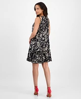 Robbie Bee Women's Printed Ruffle-Neck Sleeveless Mini Dress