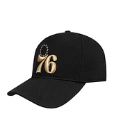 Pro Standard Men's Black Philadelphia 76ers Metallic Logo Pinch Front Adjustable Hat