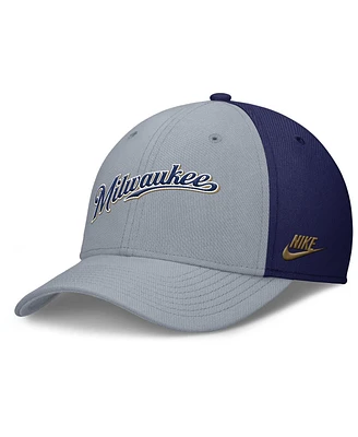 Nike Men's Gray/Navy Milwaukee Brewers Rise Swoosh Performance Flex Hat