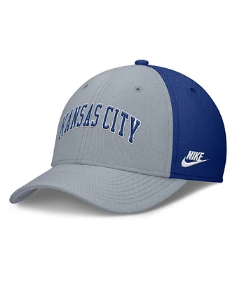 Nike Men's Gray/Royal Kansas City Royals Rise Swoosh Performance Flex Hat