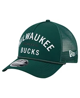 New Era Men's Hunter Green Milwaukee Bucks Minimalist A-Frame 9FORTY Trucker Hat