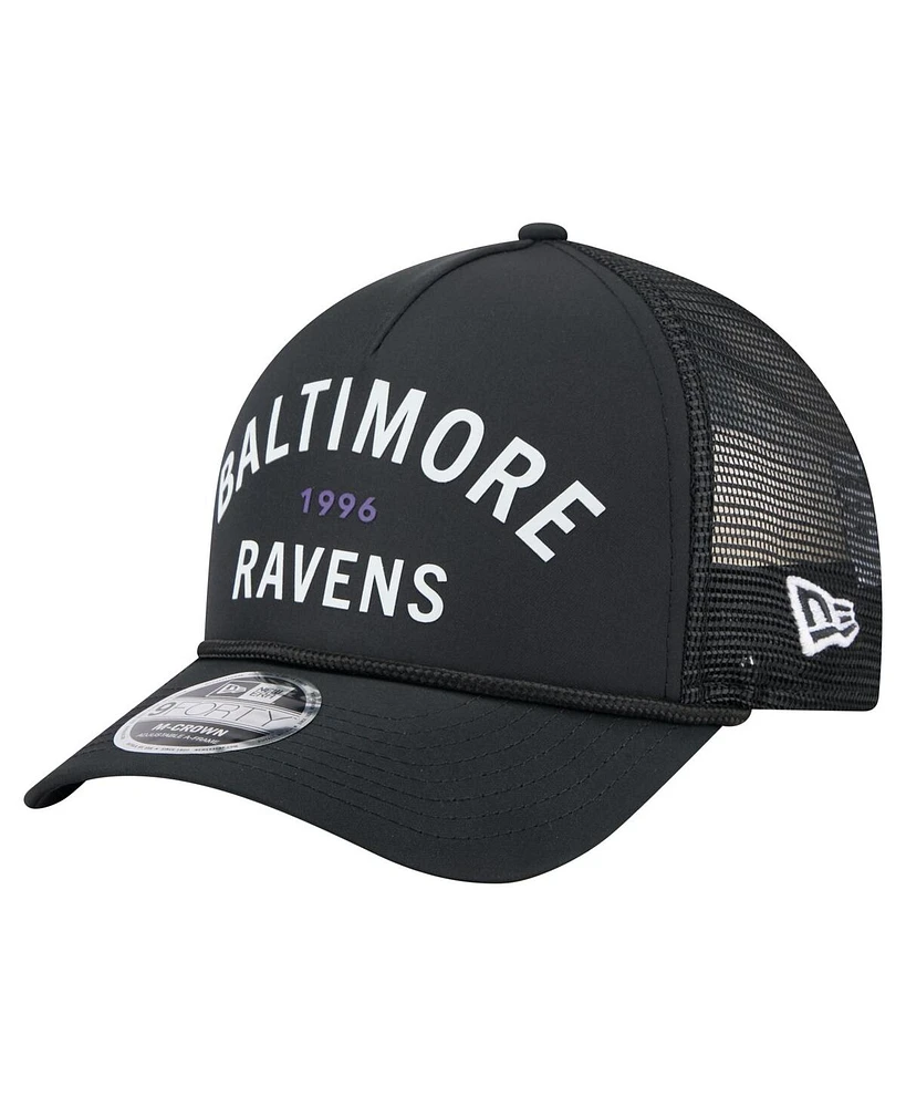 New Era Men's Black Baltimore Ravens Active Minimalist M-Crown A-Frame 9FORTY Adjustable Hat