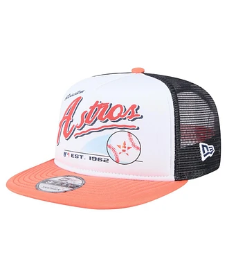 New Era Men's White/Orange Houston Astros Retro Script Trucker 9FIFTY Snapback Hat