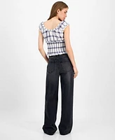 Self Esteem Juniors Plaid Top Celebrity Pink Wide Leg Jeans
