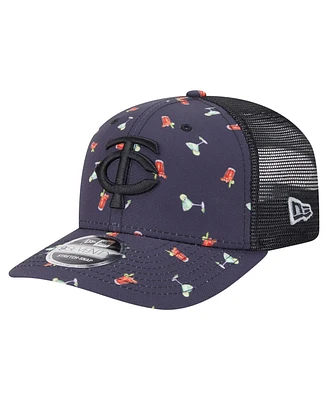 New Era Men's Black Minnesota Twins Adventure Drinks Pattern 9SEVENTY Stretch-Snap Hat