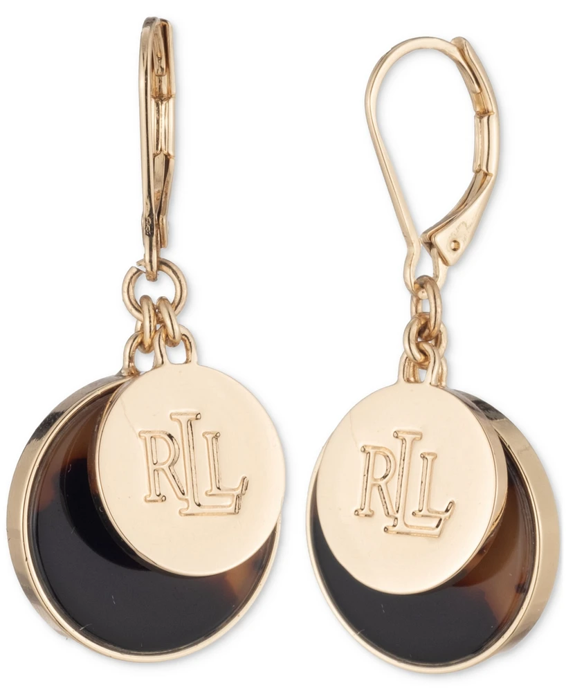 Lauren Ralph Lauren Gold-Tone Tortoise Logo Drop Earrings