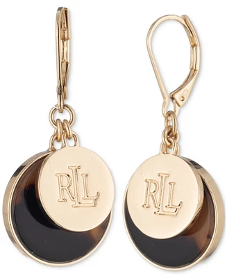 Lauren Ralph Lauren Gold-Tone Tortoise Logo Drop Earrings