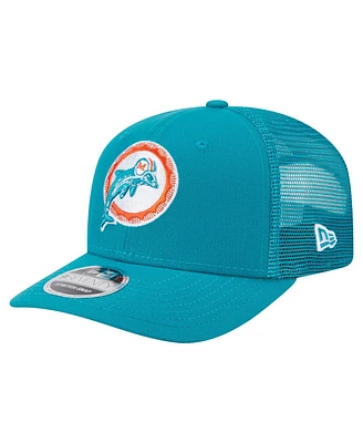 New Era Men's Aqua Miami Dolphins Main Trucker 9SEVENTY Stretch snap Hat