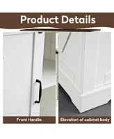 Sliding Barn Door Sideboard Cabinet with Storage and Drawers (White and Walnut)