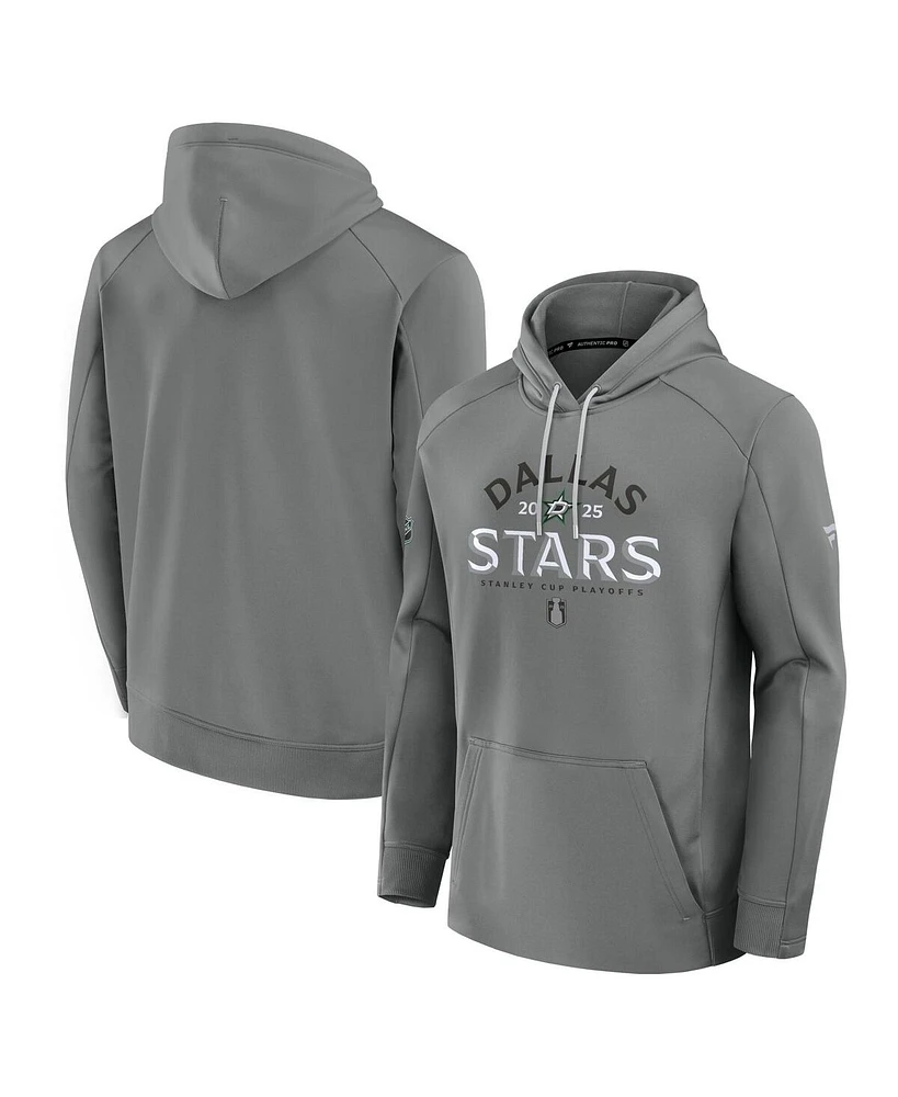 Fanatics Men's Gray Dallas Stars 2025 Stanley Cup Playoffs Authentic Pro Rink Fly Fleece Pullover Hoodie