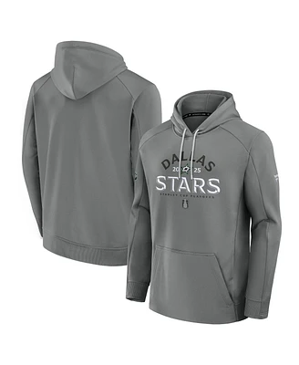 Fanatics Men's Gray Dallas Stars 2025 Stanley Cup Playoffs Authentic Pro Rink Fly Fleece Pullover Hoodie