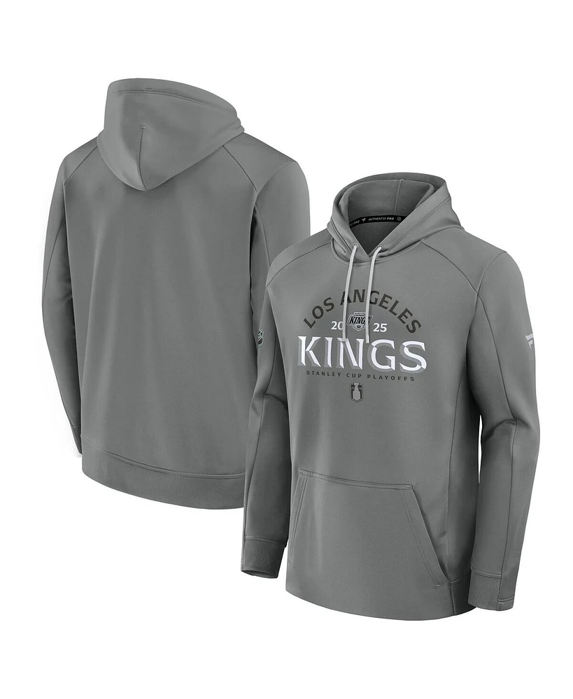 Fanatics Men's Gray Los Angeles Kings 2025 Stanley Cup Playoffs Authentic Pro Rink Fly Fleece Pullover Hoodie