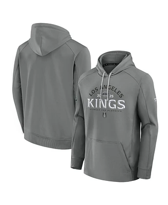 Fanatics Men's Gray Los Angeles Kings 2025 Stanley Cup Playoffs Authentic Pro Rink Fly Fleece Pullover Hoodie