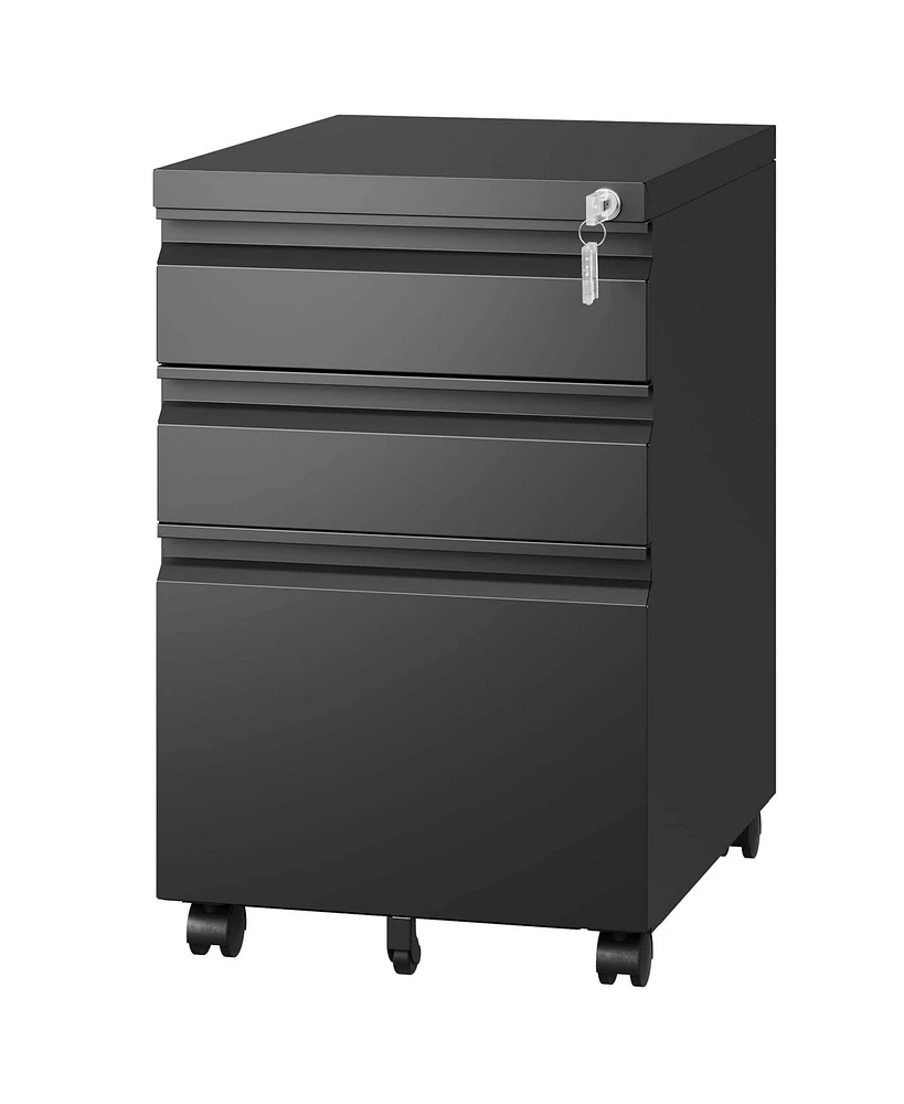 Fully Assembled 3-Drawer Filing Cabinet with Secure Interlock System and Ample Storage