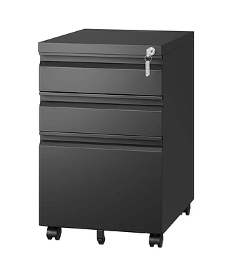 Fully Assembled 3-Drawer Filing Cabinet with Secure Interlock System and Ample Storage