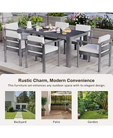 7-Pc Patio Dining Set: 70.8" Table, Cushioned Chairs