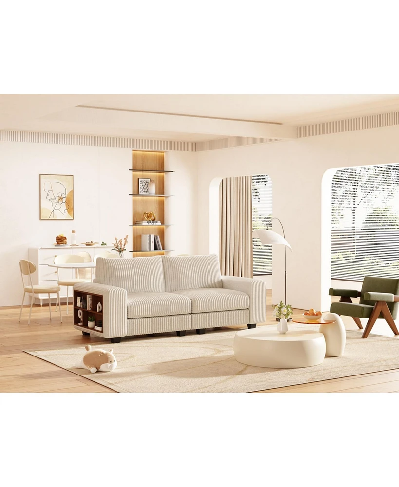 Modular Combination Double Sofa, Wooden Frame Locker with Armrests, Stylish and Comfortable, Cream Style, Beige