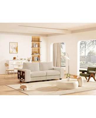 Modular Combination Double Sofa, Wooden Frame Locker with Armrests, Stylish and Comfortable, Cream Style, Beige