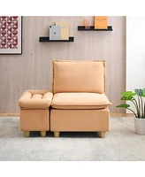 Pumpkin Velvet Sofa with Storage & Cupholders (44.29 inches)