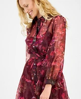 julia jordan Women's Printed Button-Front Long-Sleeve Gown