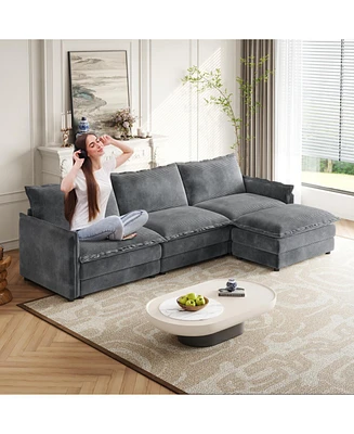 Corduroy 3-Seater Cloud Couch with Footrest & Cushions