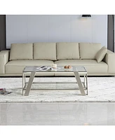 47" Stainless Steel Coffee Table with Glass Top and Storage