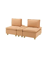 74" Modern Pumpkin Flannel Sofa with Cup Holders, Storage, and Adjustable Backrest