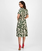 Robbie Bee Women's Printed Smocked-Waist Midi Dress