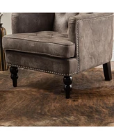 Microfiber Club Chair with Nailhead Trim, Button-Tufted Back, and Birch Legs