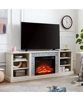 Large Faux Stacked Stone Tv Desk Storage Rack, Media Console Table with Large Storage Cabinet, Modern Tv Media Stand with 23" Fireplace Insert, W