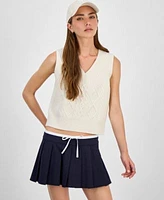 Hooked Up By Iot Juniors Cable Knit Sweater Vest Celebrity Pink Juniors Pleated Skort
