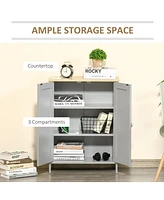 Storage Cabinet, Double Door Cupboard with 2 Adjustable Shelves, for Living Room, Bedroom, or Hallway, Grey