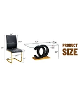 63" Glass Dining Set with 6 Black Chairs & Gold Legs
