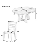 5-Piece Retro Rustic Functional Dining Set Unique Geometric Design, 1 Extendable Table with a 16-inch Leaf and 4 Upholstered Chairs Ideal for Dining R