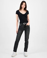 Dollhouse Juniors' Western Belt Relaxed Straight-Leg Jeans